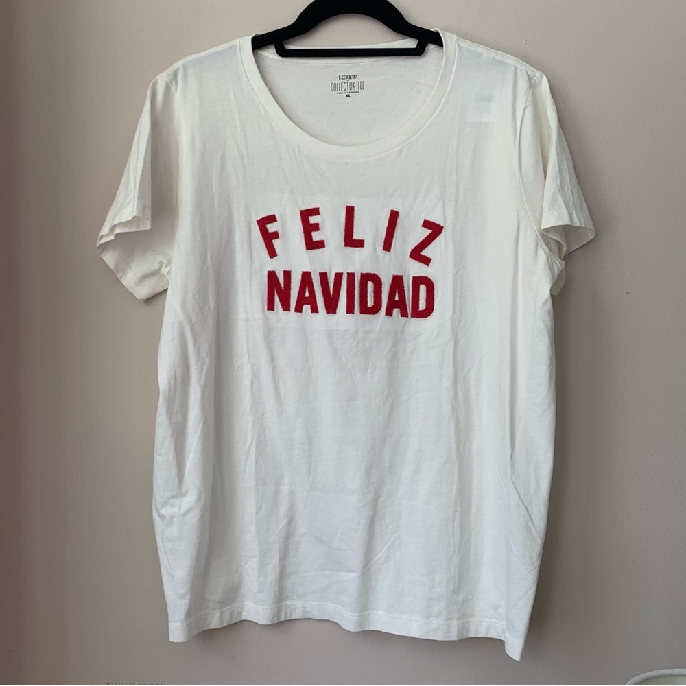 J. Crew Felize Navidad white tee. Size XL, with tags. 100% cotton